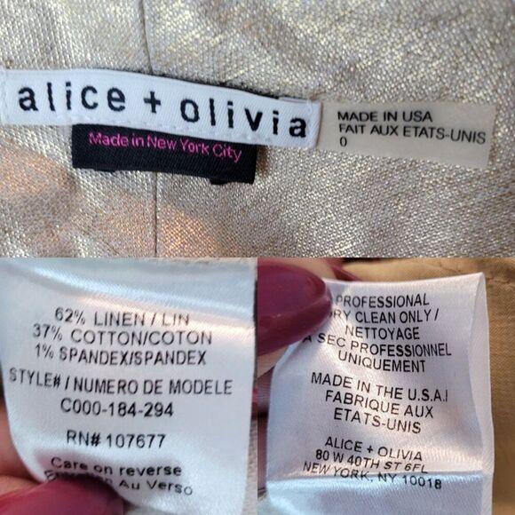 Alice + Olivia Gold Metallic Linen Blend Mid Rise Shorts Size 0 Glam Sparkle - Picture 3 of 6